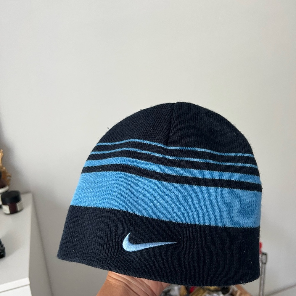 Nike Striped Navy and Light Blue Beanie